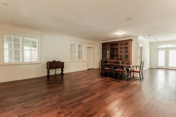 Dining room, Interior, Recessed Lighting, Wood Texture Flooring