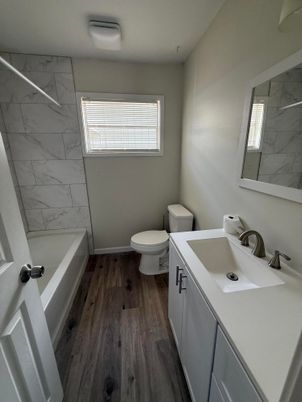 Bathroom, Interior, Marble Walls, Wood Texture Flooring