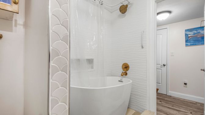 Bathroom, Free Standing Baths, Interior, Wood Texture Flooring