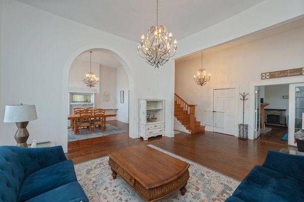 Chandelier, Dining room, Interior, Wood Texture Flooring