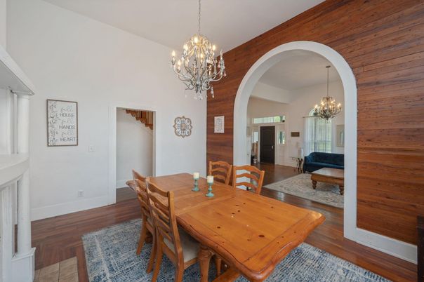 Chandelier, Dining room, Interior, Wood Texture Flooring, Wooden Walls