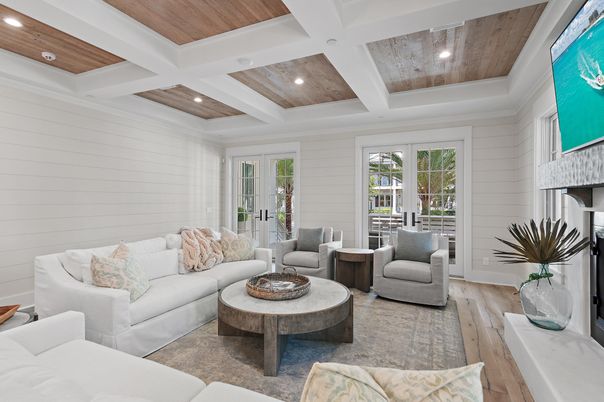 Interior, Living room, Recessed Lighting, Wooden Ceilings, Wood Texture Flooring