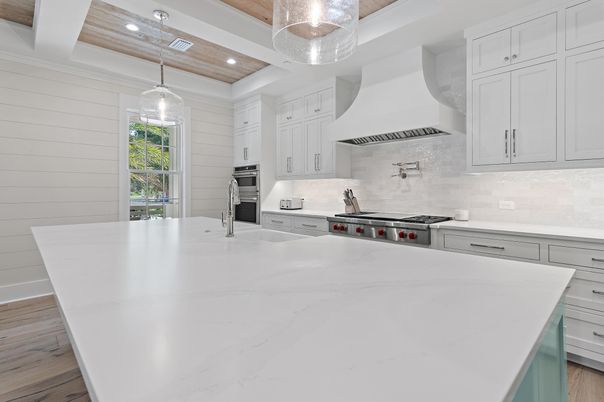 Interior, Kitchen, Pendant Lights, Recessed Lighting, Stainless Steel Appliances, Wooden Ceilings, Wood Texture Flooring