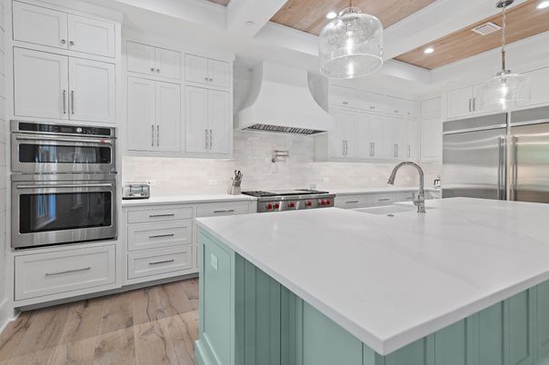 Interior, Kitchen, Pendant Lights, Recessed Lighting, Stainless Steel Appliances, Wooden Ceilings, Wood Texture Flooring