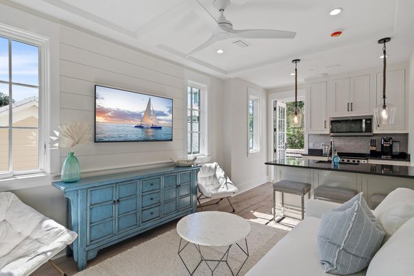 Interior, Kitchen, Living room, Pendant Lights, Recessed Lighting, Stainless Steel Appliances, Wood Texture Flooring