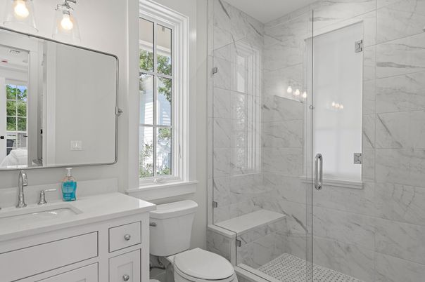 Bathroom, Glass Shower, Interior, Marble Walls