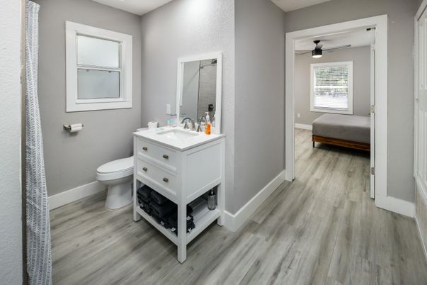 Bathroom, Bedroom, Interior, Recessed Lighting, Wood Texture Flooring