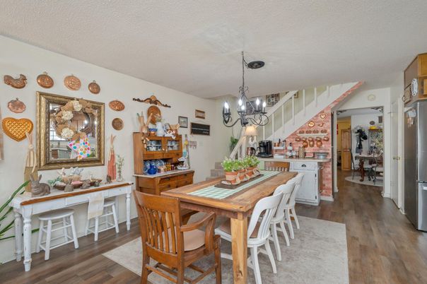Chandelier, Dining room, Interior, Wood Texture Flooring