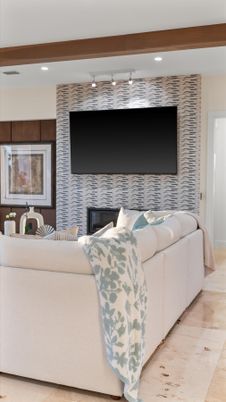 Bedroom, Fireplace, Interior, Living room, Recessed Lighting, Stone Walls