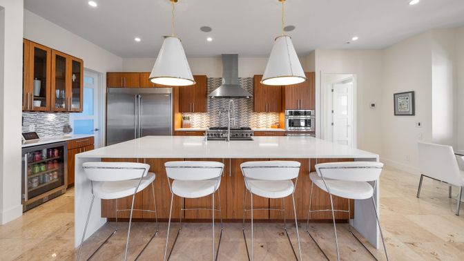 Interior, Kitchen, Pendant Lights, Recessed Lighting, Stainless Steel Appliances