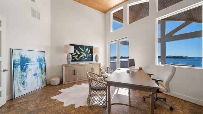 Home Office, Interior, Water, Wooden Ceilings, Wood Texture Flooring