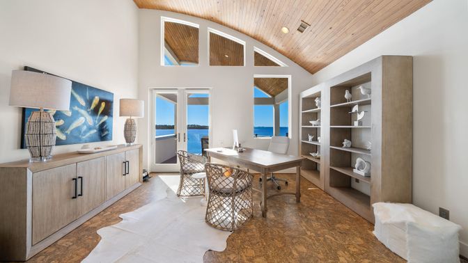Home Office, Interior, Recessed Lighting, Water, Wooden Ceilings
