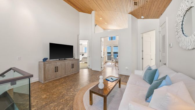 Interior, Living room, Recessed Lighting, Wooden Ceilings, Wood Texture Flooring