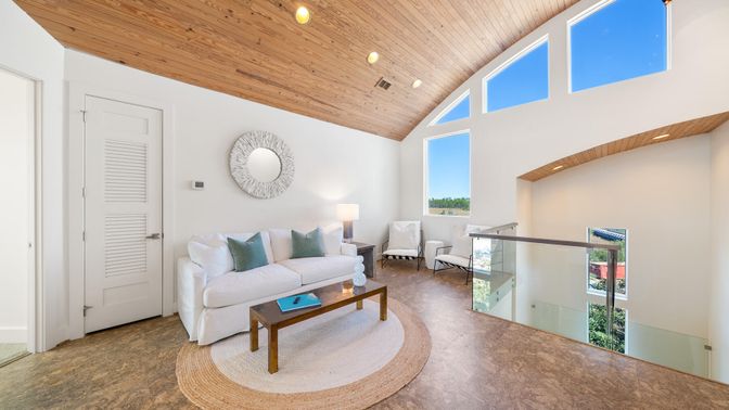 Interior, Living room, Recessed Lighting, Wooden Ceilings