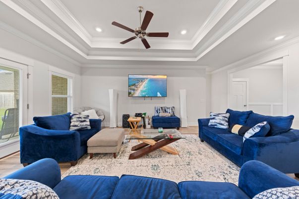 Interior, Living room, Recessed Lighting, Wood Texture Flooring