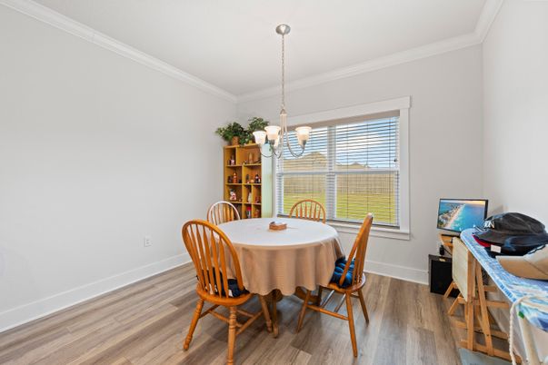 Dining room, Interior, Pendant Lights, Wood Texture Flooring