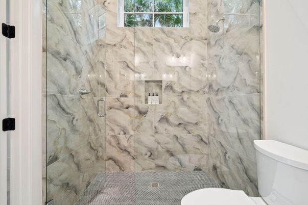 Bathroom, Glass Shower, Interior, Marble Walls