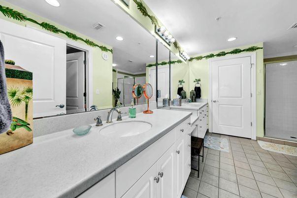 Bathroom, Dual Sink Vanities, Glass Shower, Interior, Recessed Lighting