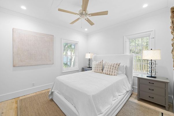 Bedroom, Interior, Recessed Lighting, Wood Texture Flooring