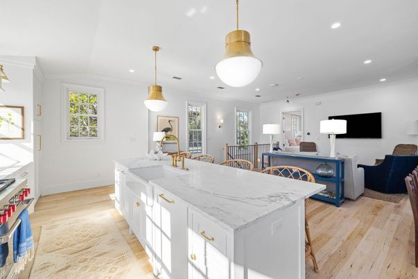 Dining room, Interior, Kitchen, Living room, Pendant Lights, Recessed Lighting, Wood Texture Flooring