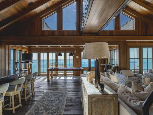 Dining room, Interior, Living room, Water, Wooden Beams, Wooden Ceilings, Wood Texture Flooring, Wooden Walls