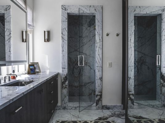 Bathroom, Glass Shower, Interior, Marble, Marble Walls