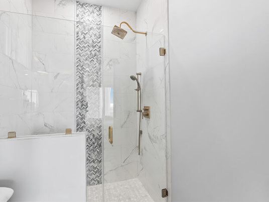 Bathroom, Glass Shower, Interior, Marble Walls