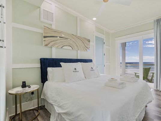 Bedroom, Interior, Recessed Lighting, Water, Wood Texture Flooring