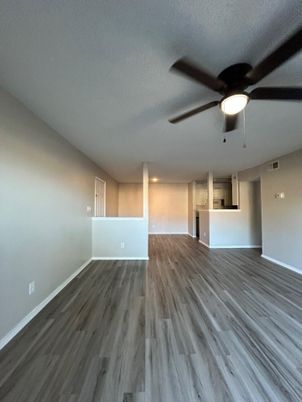 Empty room, Interior, Recessed Lighting, Wood Texture Flooring