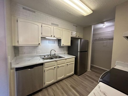 Interior, Kitchen, Stainless Steel Appliances, Wood Texture Flooring