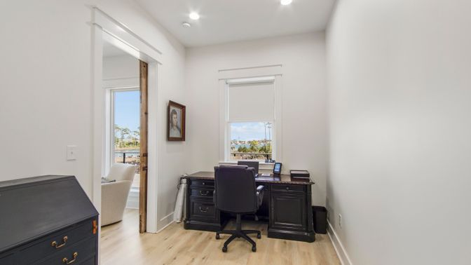 Home Office, Interior, Recessed Lighting, Wood Texture Flooring