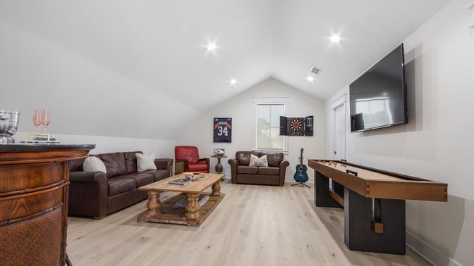 Game Room, Interior, Living room, Recessed Lighting, Wood Texture Flooring