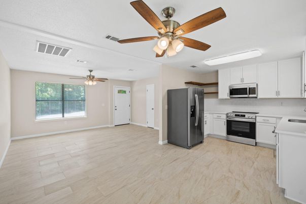 Interior, Kitchen, Stainless Steel Appliances, Wood Texture Flooring