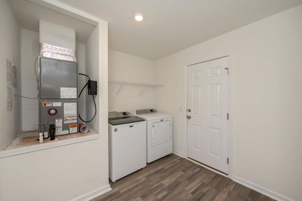 Interior, Recessed Lighting, Utility Closets, Washer, Wood Texture Flooring
