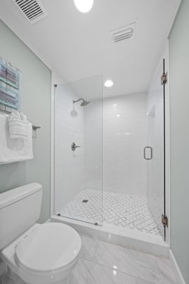 Bathroom, Glass Shower, Interior, Marble, Recessed Lighting