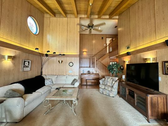 Interior, Living room, Piano, Wooden Beams, Wooden Ceilings, Wooden Walls