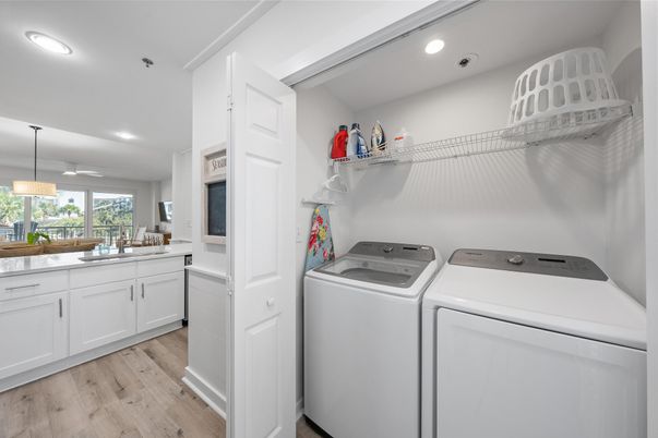 Interior, Pendant Lights, Recessed Lighting, Utility Closets, Washer, Wood Texture Flooring