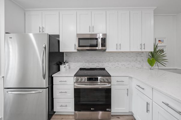 Interior, Kitchen, Stainless Steel Appliances, Wood Texture Flooring
