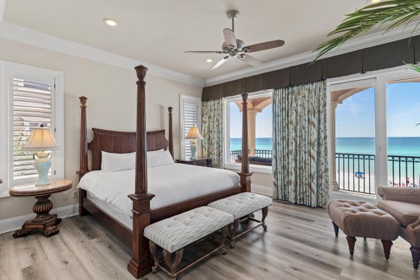 Bedroom, Interior, Recessed Lighting, Water, Wood Texture Flooring