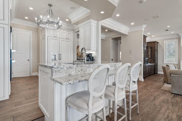 Chandelier, Interior, Kitchen, Recessed Lighting, Wood Texture Flooring