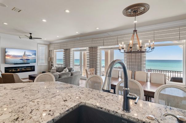 Chandelier, Dining room, Fireplace, Interior, Living room, Recessed Lighting, Water
