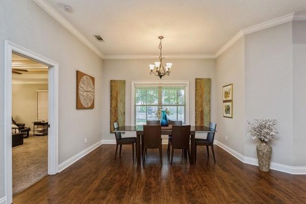 Chandelier, Dining room, Interior, Wood Texture Flooring
