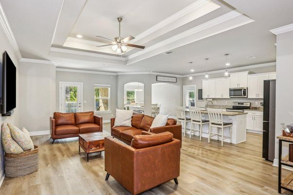 Interior, Kitchen, Living room, Pendant Lights, Recessed Lighting, Stainless Steel Appliances, Wood Texture Flooring