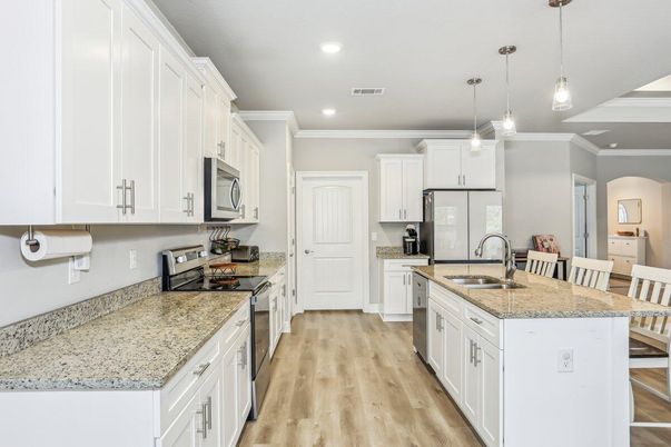 Interior, Kitchen, Pendant Lights, Recessed Lighting, Wood Texture Flooring