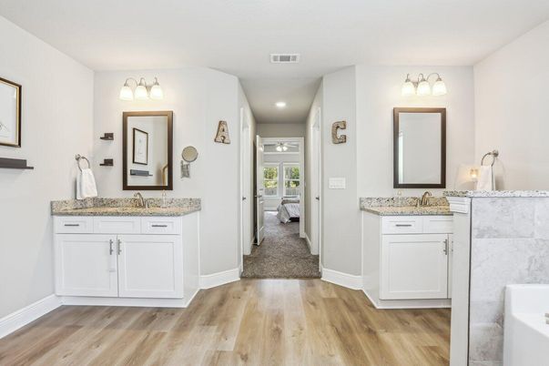 Bathroom, Interior, Recessed Lighting, Wood Texture Flooring