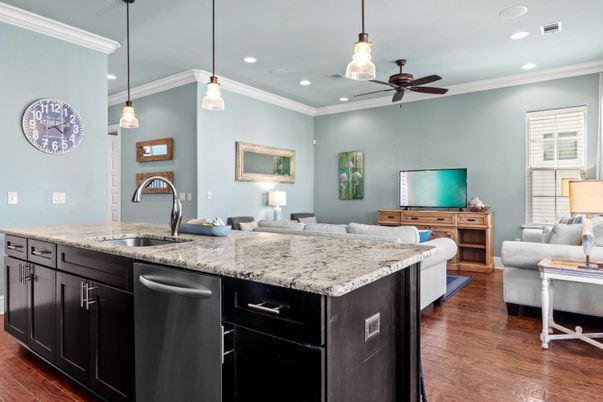 Interior, Kitchen, Pendant Lights, Recessed Lighting, Wood Texture Flooring