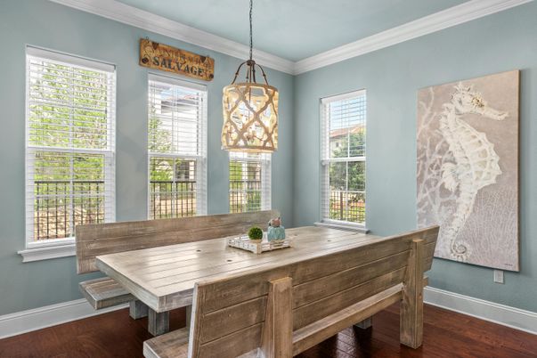 Dining room, Interior, Pendant Lights, Wood Texture Flooring