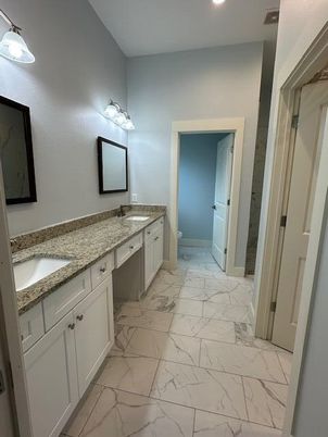 Bathroom, Dual Sink Vanities, Interior, Marble, Recessed Lighting