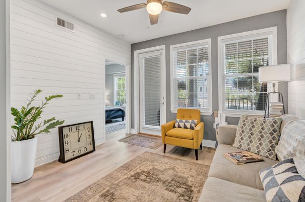 Interior, Living room, Recessed Lighting, Wood Texture Flooring
