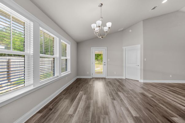 Chandelier, Empty room, Interior, Recessed Lighting, Wood Texture Flooring